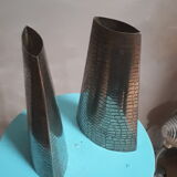 Silver metal vases reptile skin 1970
