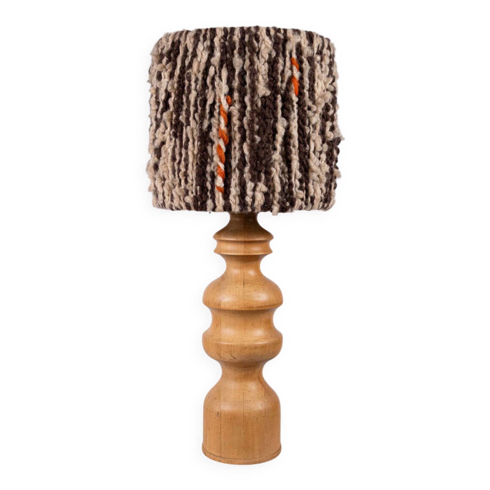 Large oak and wool lamp, French work from the 1960s.