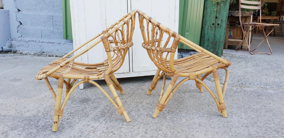 Paire de fauteuils en rotin vintage