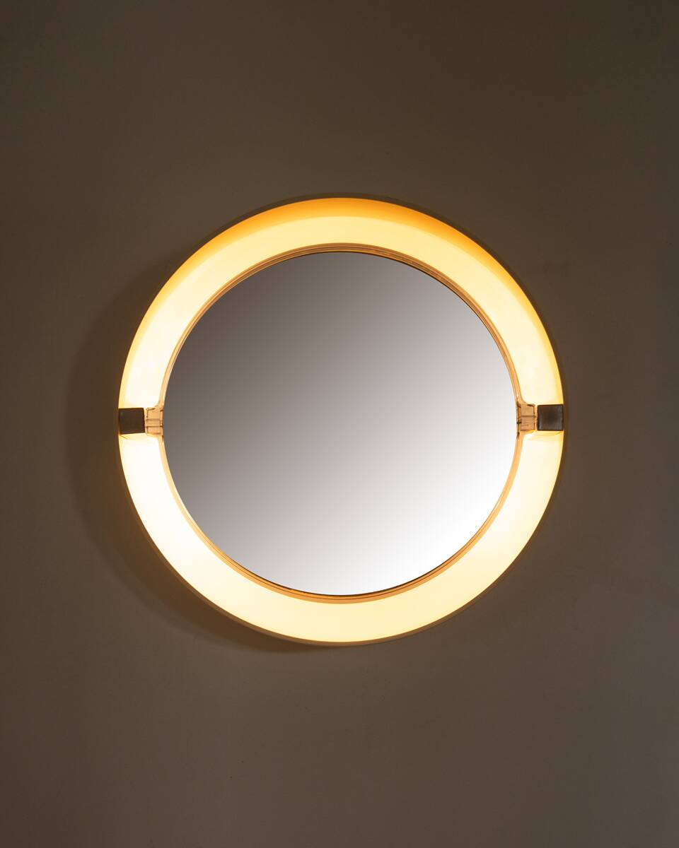 Vintage wall mirror 70's white backlit o design allibert