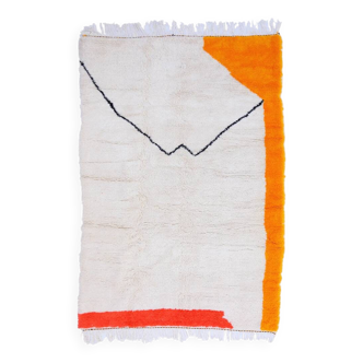 Tapis azilal en laine naturelle blanche et orange