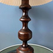 Vintage wooden table lamp with pleated shade