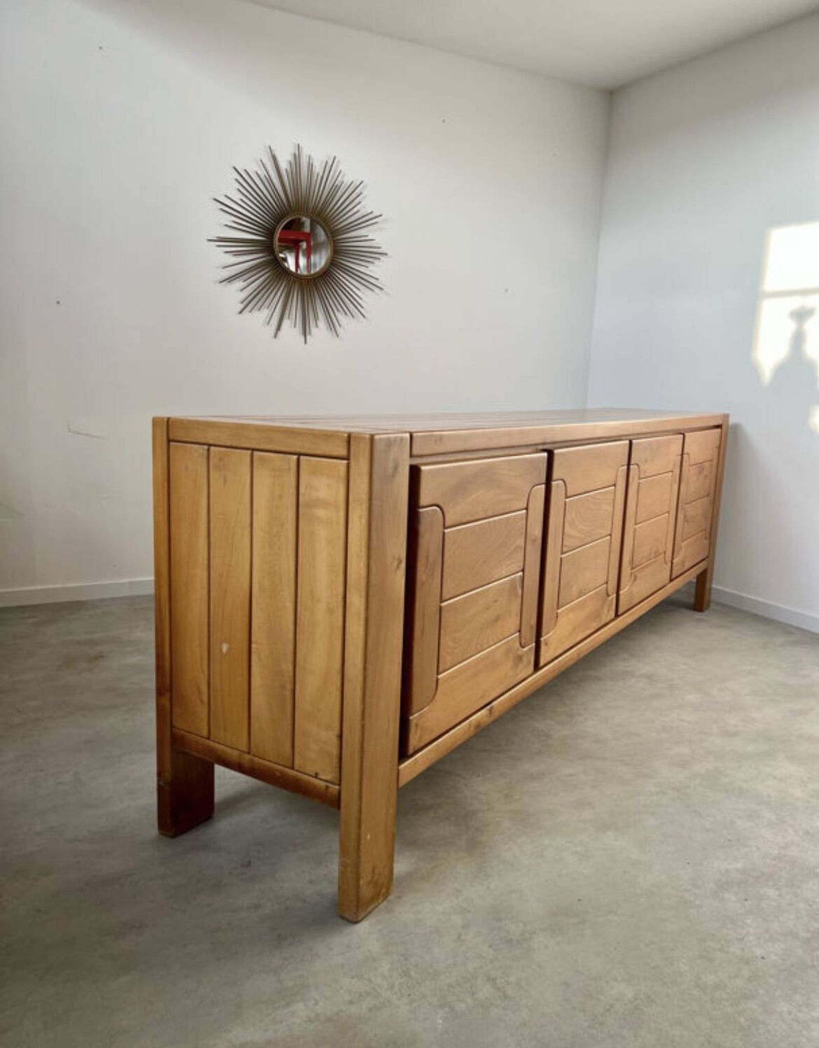 Large sideboard Regain in solid elm wood XXL 4 doors 70s