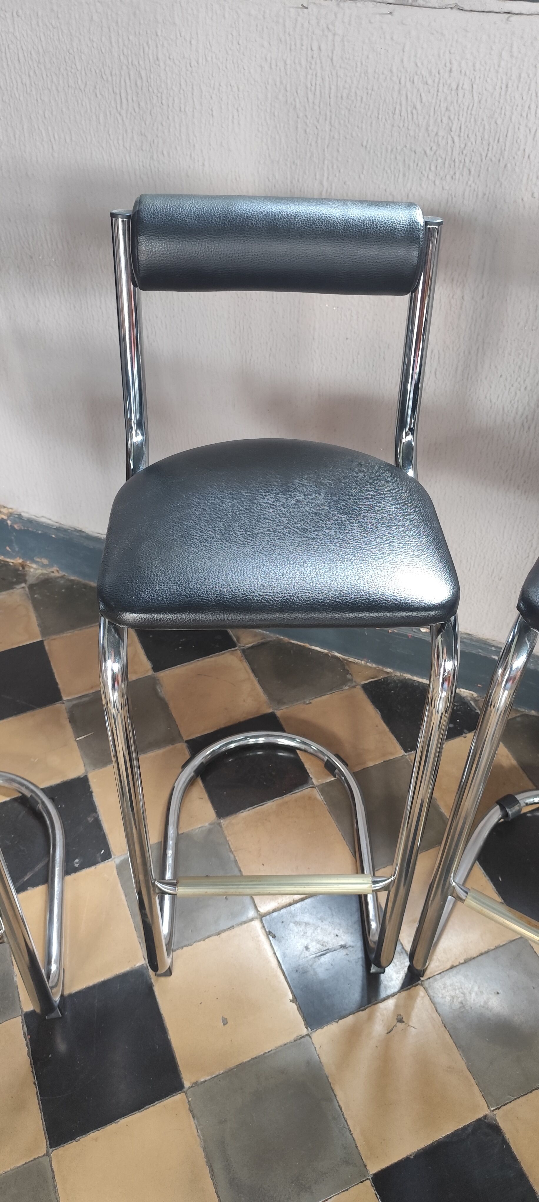 Chaise tabouret de bar chrome 1980