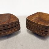Set of 8 Scandinavian olive wood ramekins, France circa 1960.
