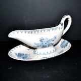 Sarreguemines Utschneider sauceboat Flore in blue floral earthenware