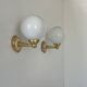 Pair of vintage wall lights, brass and opaline, France, 1980