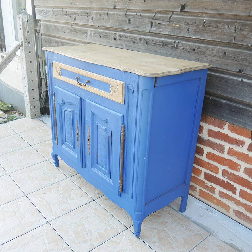 Old low buffet in blue Klein painted wood