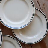 6 assiettes à dessert vintage faïence beige double liseré multicolore