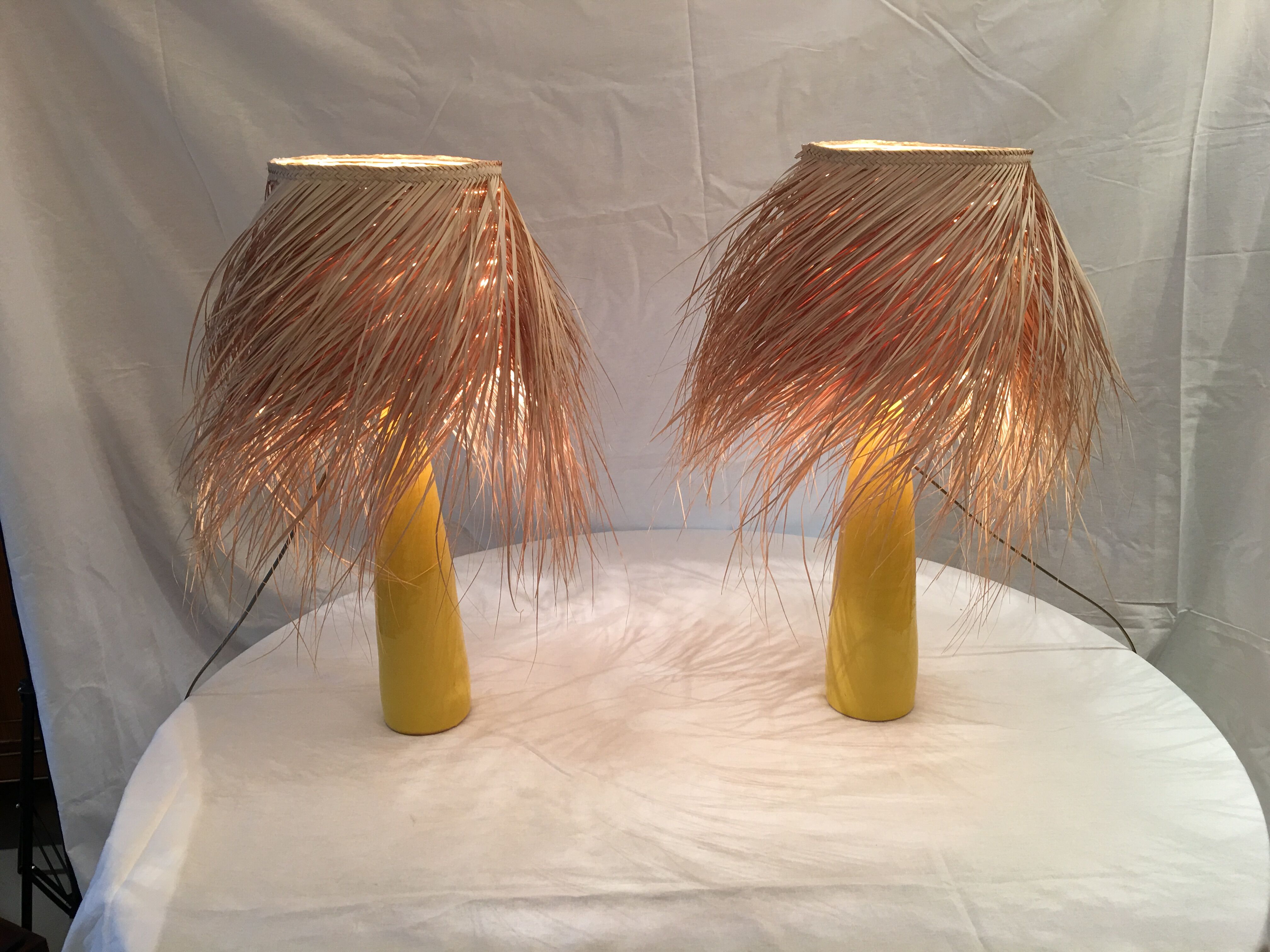 Yellow ceramic lamps pair