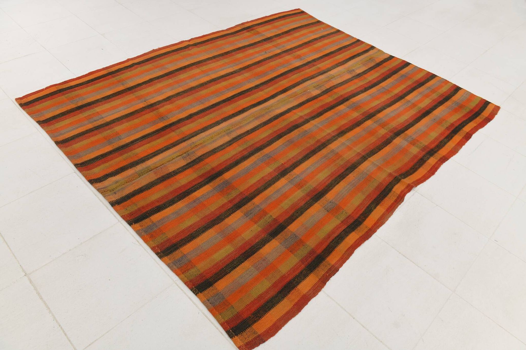 7x8 Burnt Red Area Kilim Rug, 200x240Cm Anatolian Kilim Rug
