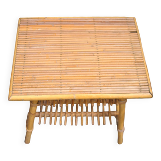 Table basse en bambou et rotin vintage 1960 - table d'appoint bout de canapé