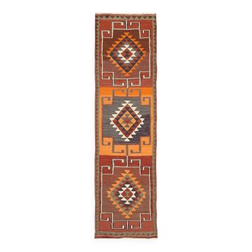 Turkish Handwoven Vintage Herki Kilim 90 cm x 318 cm