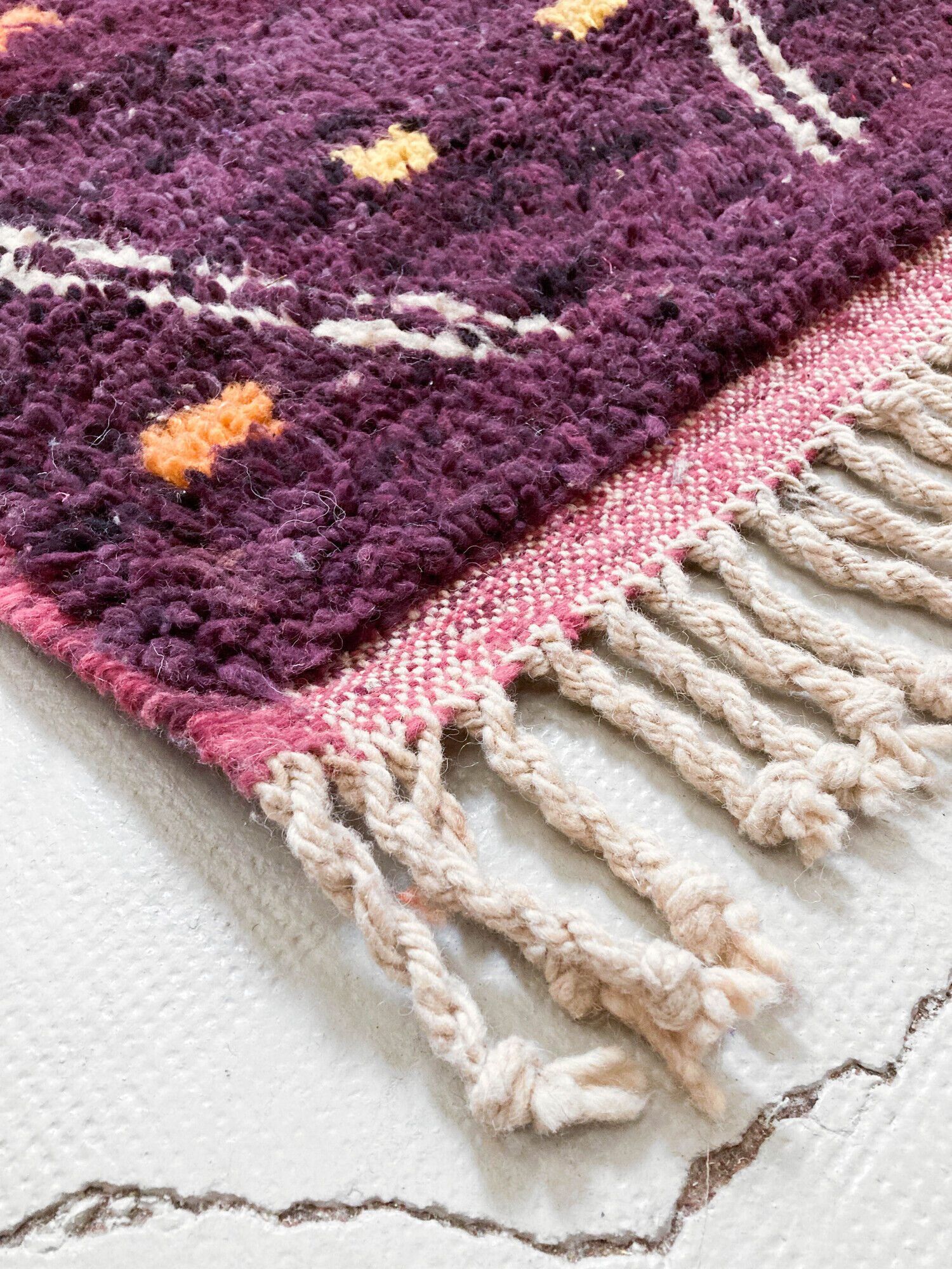 Moroccan Berber carpet beni ouarain purple with colorful graphic patterns 279x192cm