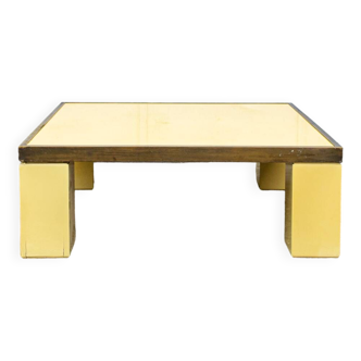 Table basse Antonio Pavia en bois laqué et laiton, années 1970