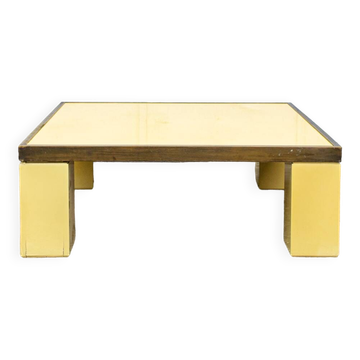 Table basse Antonio Pavia en bois laqué et laiton, années 1970