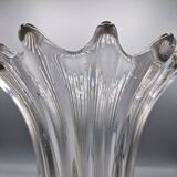 Large vintage clear glass fluted vase with wavy rim 26 cm