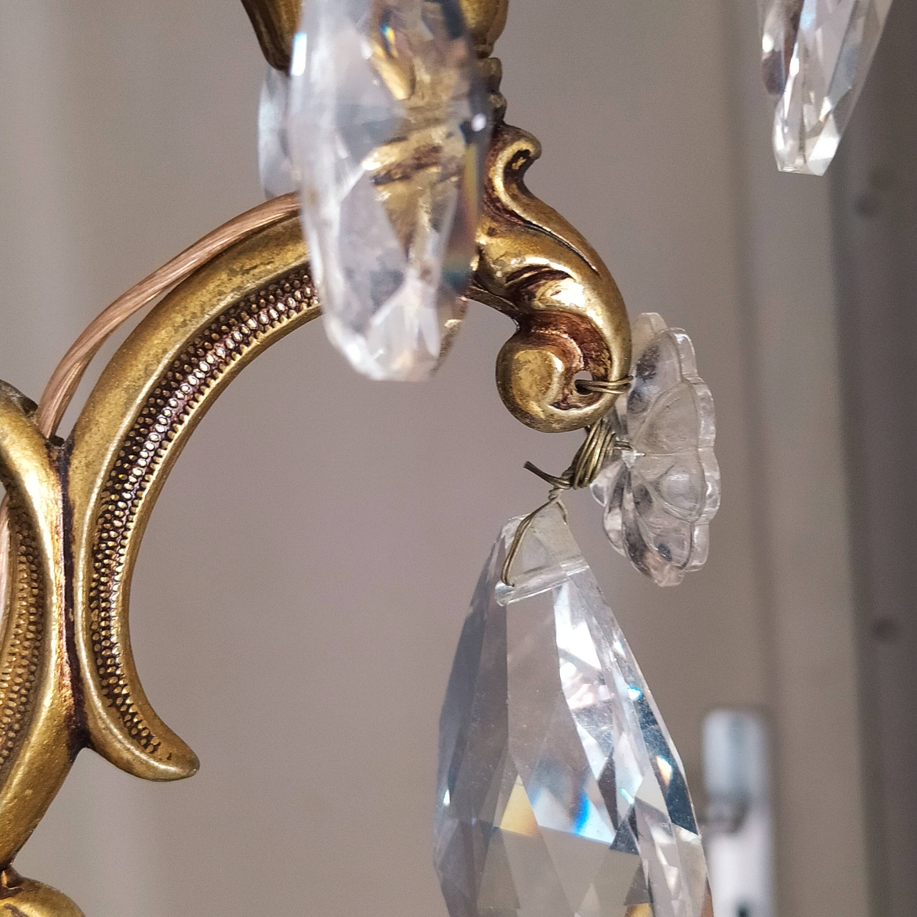 Louis xv bronze chandelier with crystal pendants 3 lights