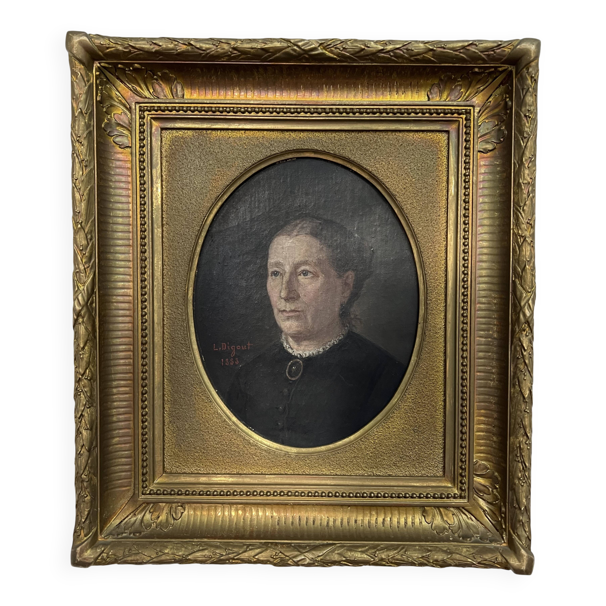 Portrait, oil on canvas of an old woman, by Louis Joseph Digout, 19th