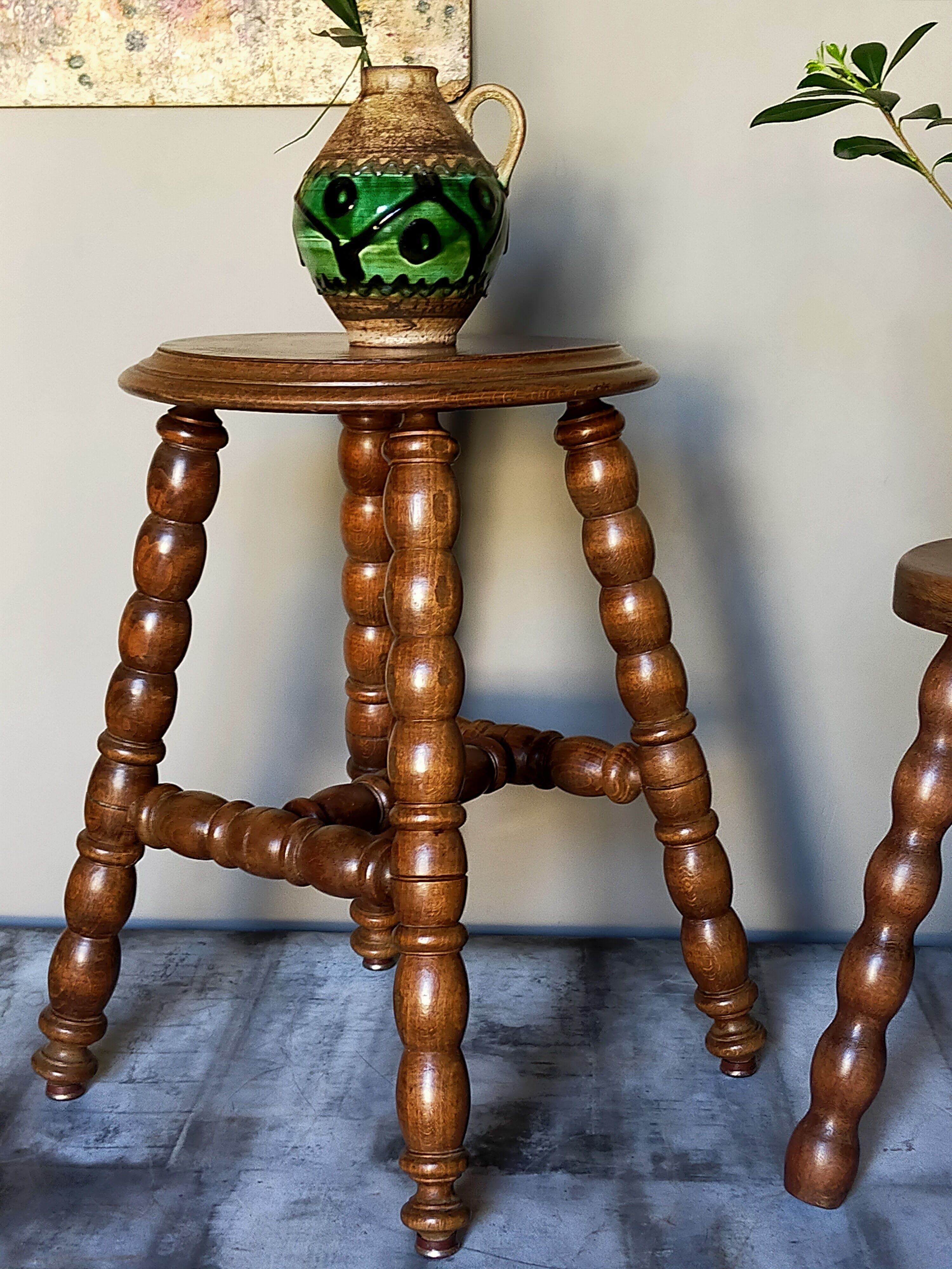 Vintage turned solid wooden stool
