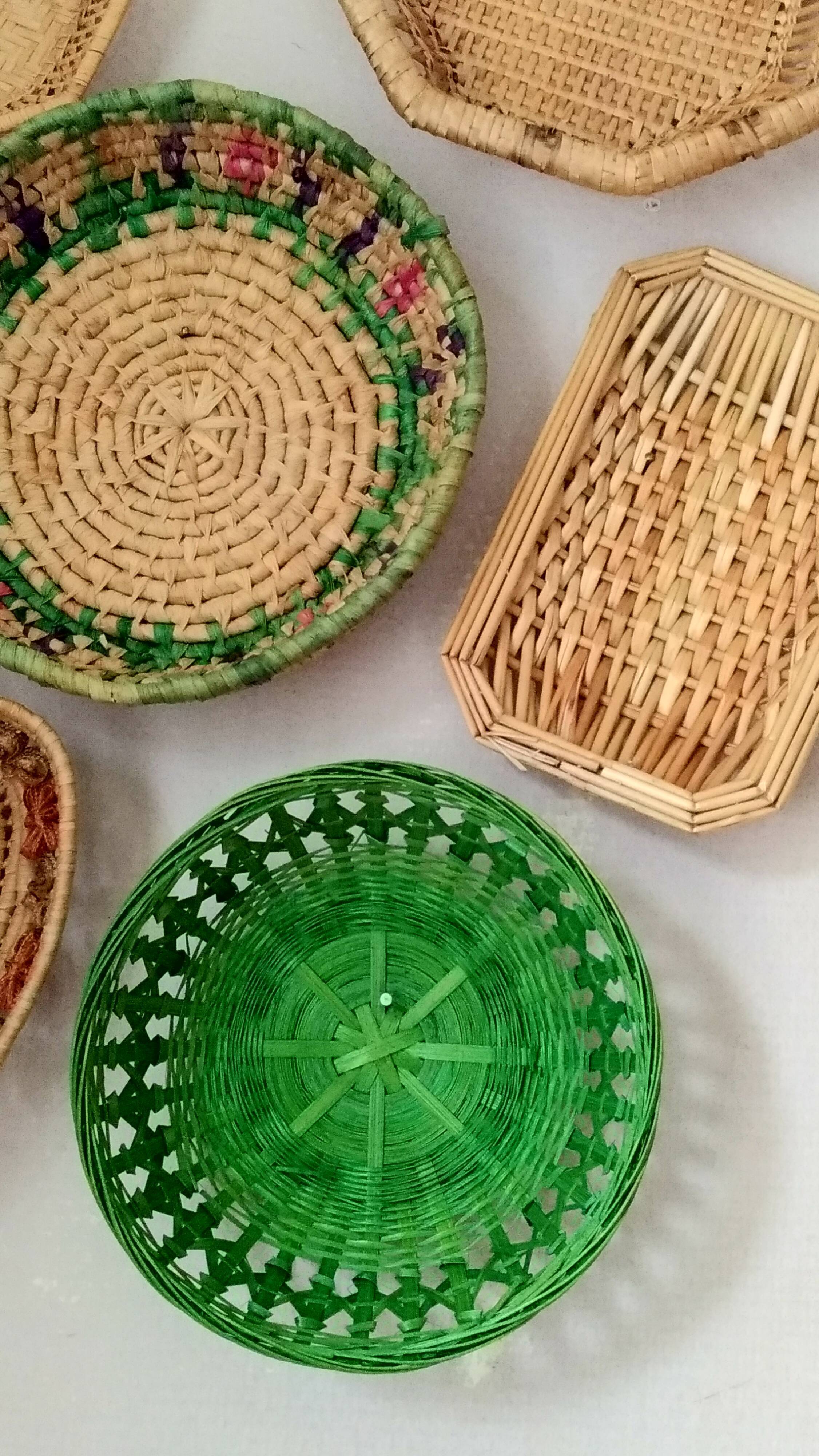 Composition of vintage colorful baskets