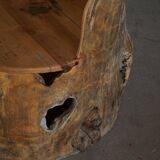 Sculptural Norwegian trunk chair in mid-century brutalist solid wood.