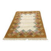 Swedish Flat-Weave Kilim Rölakan Rug Honey dominant colours, Ornamental 1960-70s