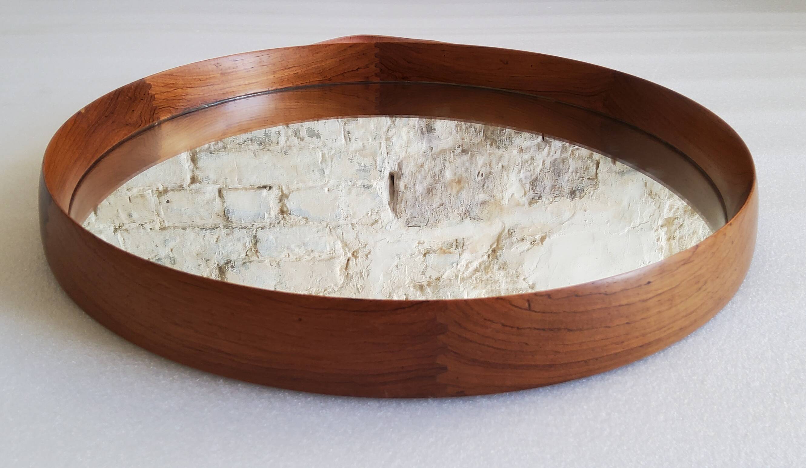 Round teak mirror Uno and Osten Kristiansson Luxus Vittsjö, Scandinavian