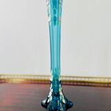 Turquoise soliflore bohemian crystal vase with enameled flower motifs