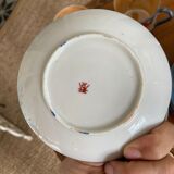 7 cups 1950 enamelled china saucers coffee or tea painted decoration birds