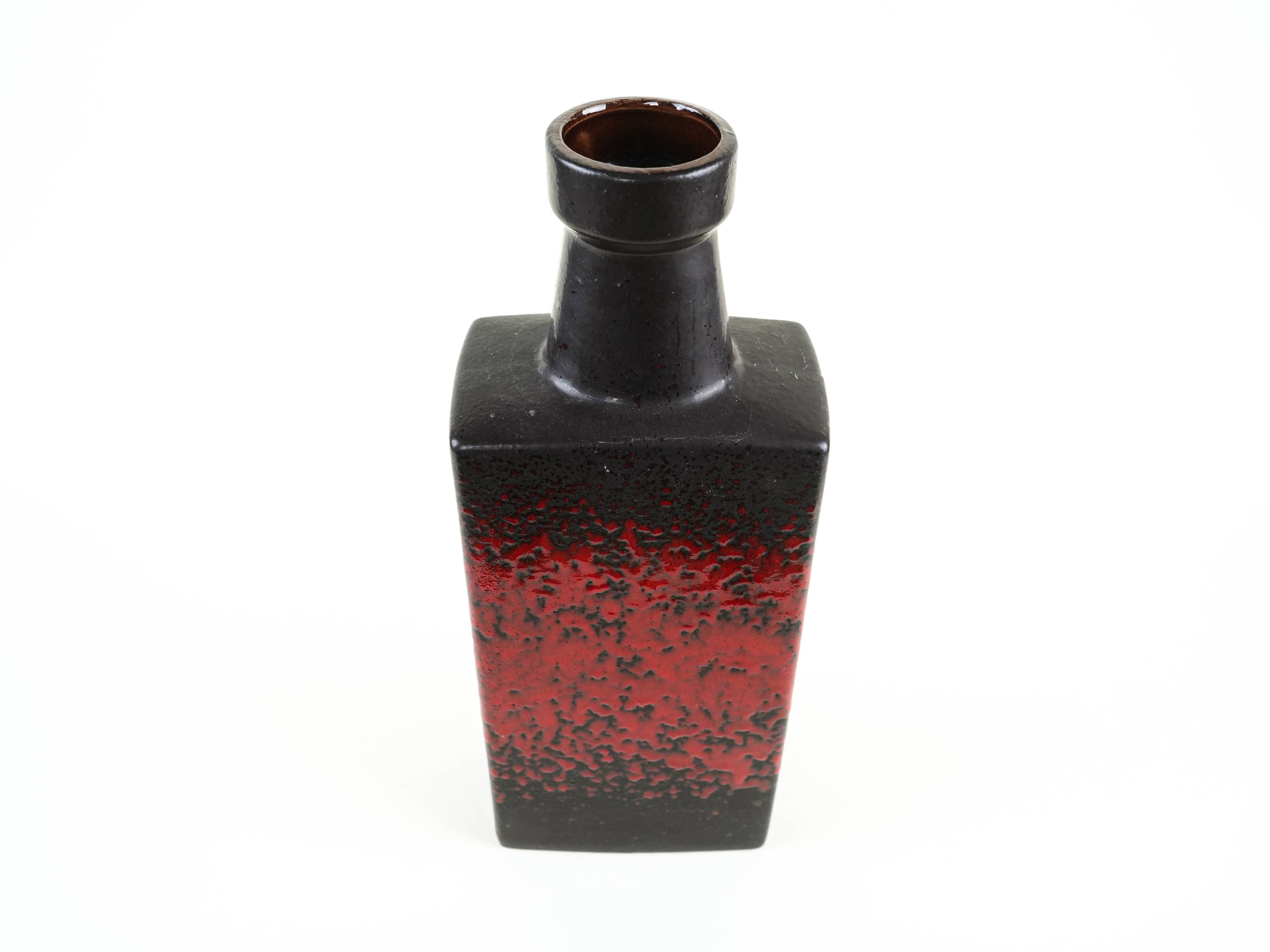 West Germany ceramic vase in black and red, glazed pottery from the 1970s