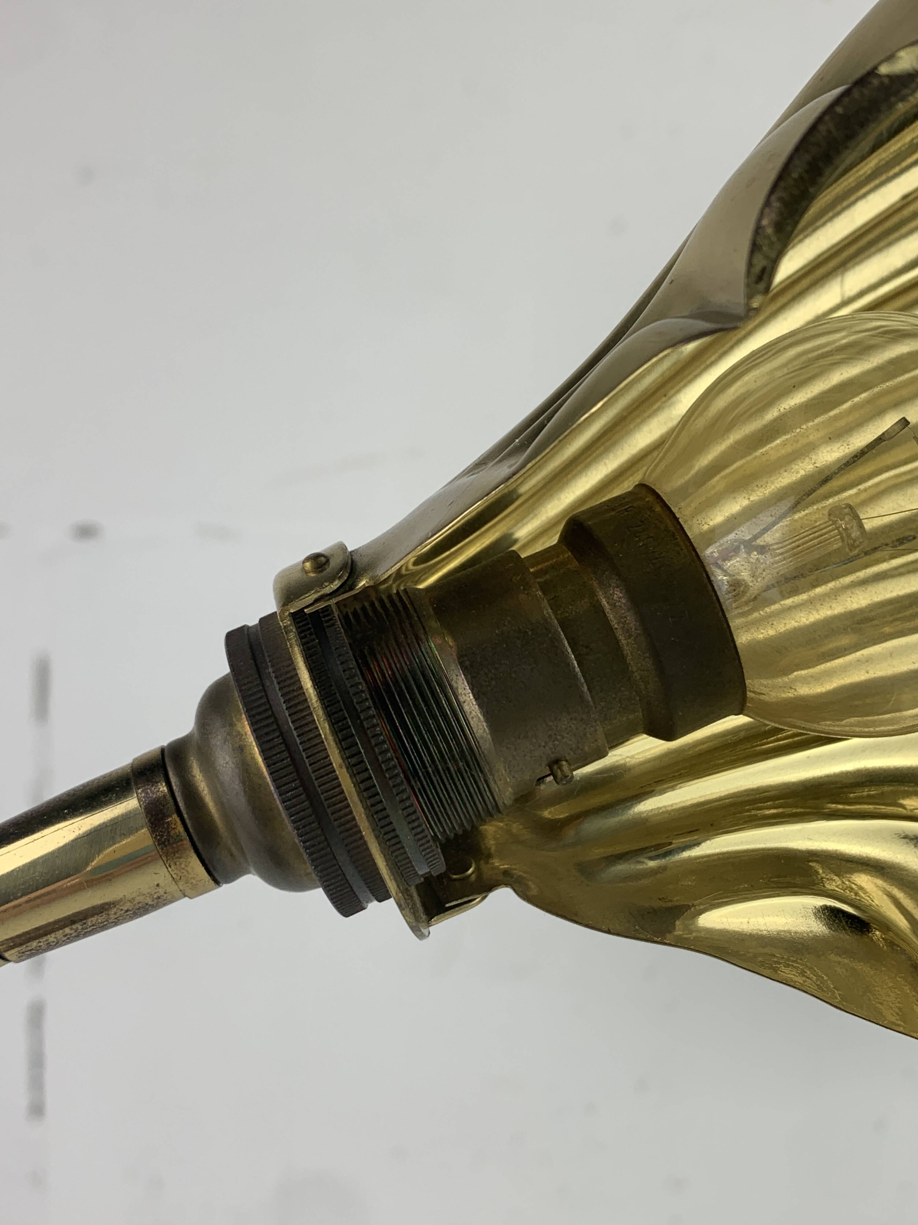 Midcentury brass gooseneck clam shell desk lamp