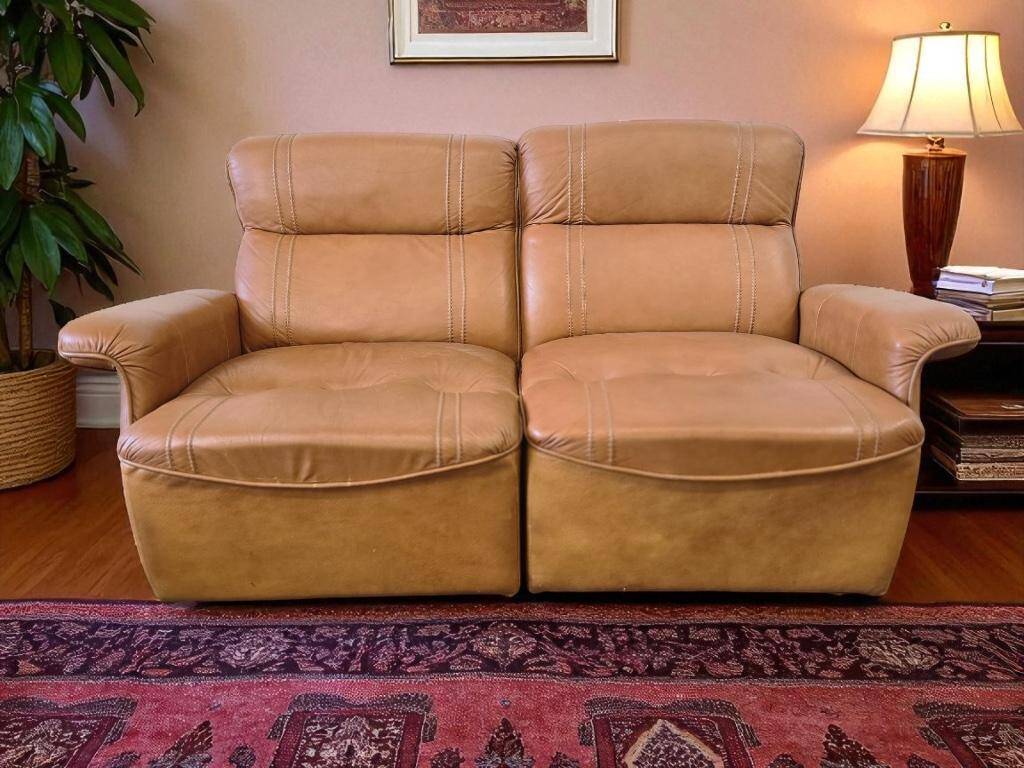 Vintage two-seater cognac leather sofa