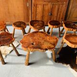 Set of 7 stools + 1 coffee table - brutalist movement