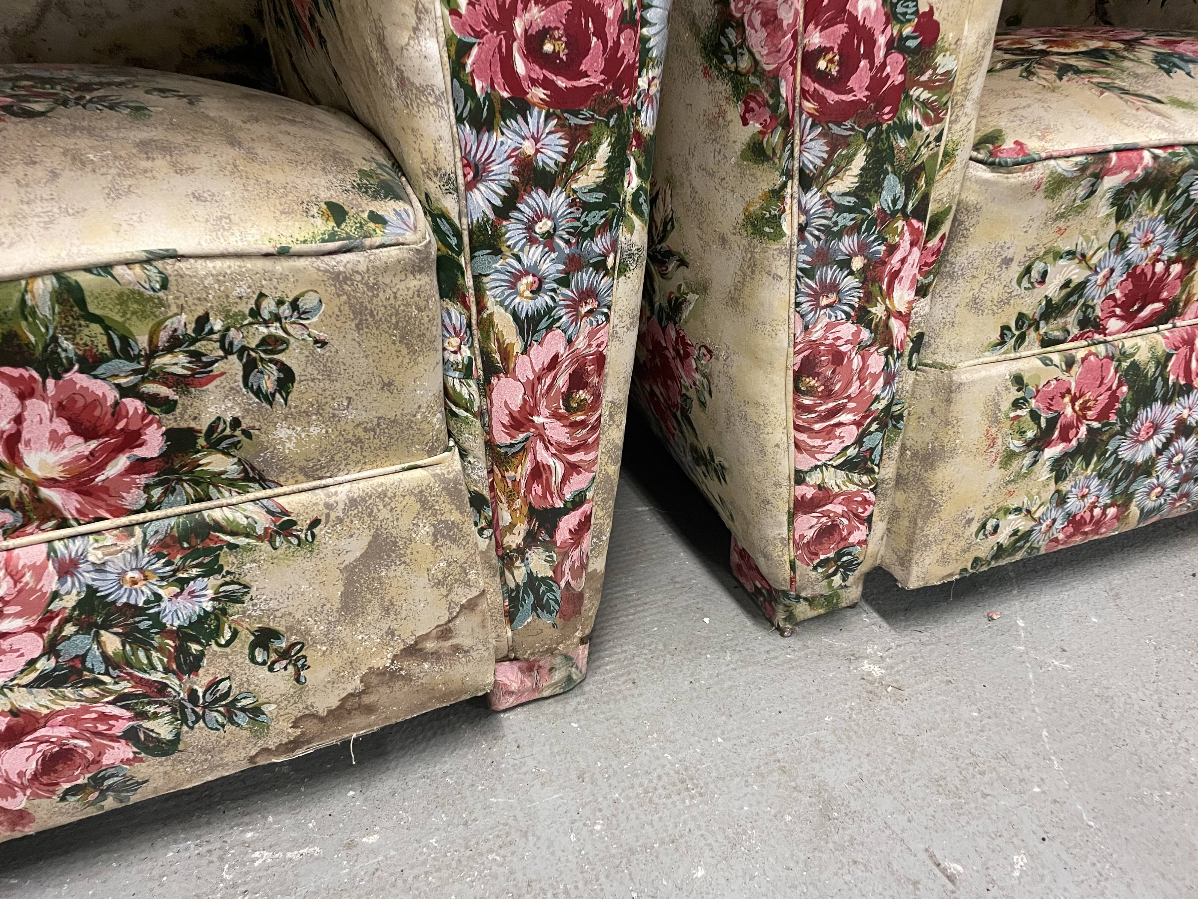 Paire de fauteuils club fleur vintage anglais