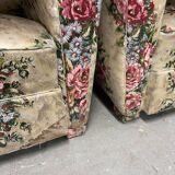 Pair of English vintage flower club armchairs