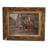 Old painting village scene