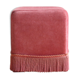 Pink velvet pouf with fringes