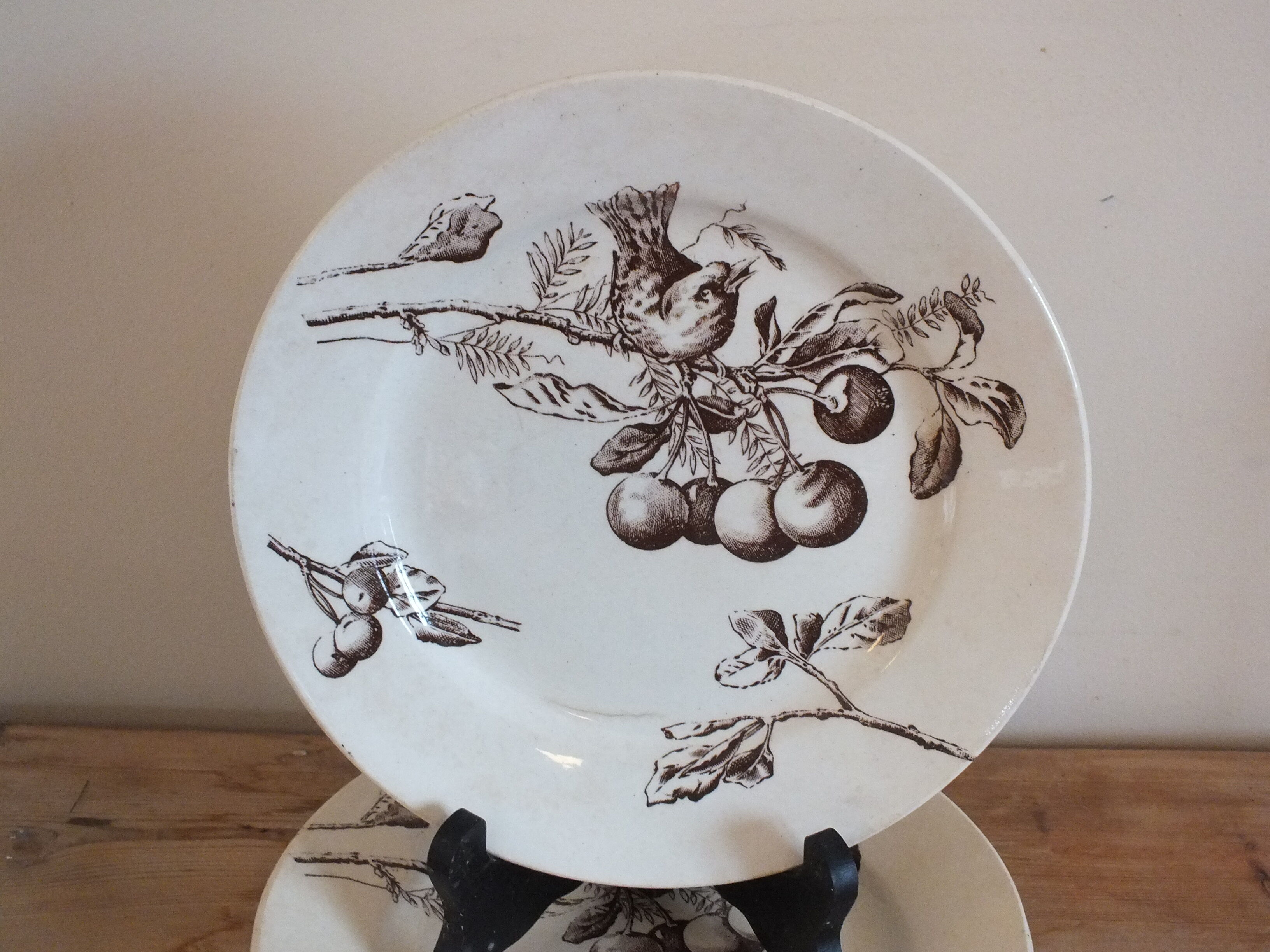 3 plates with hors d'oeuvre in Terre de Fer HB Choisy bird decoration