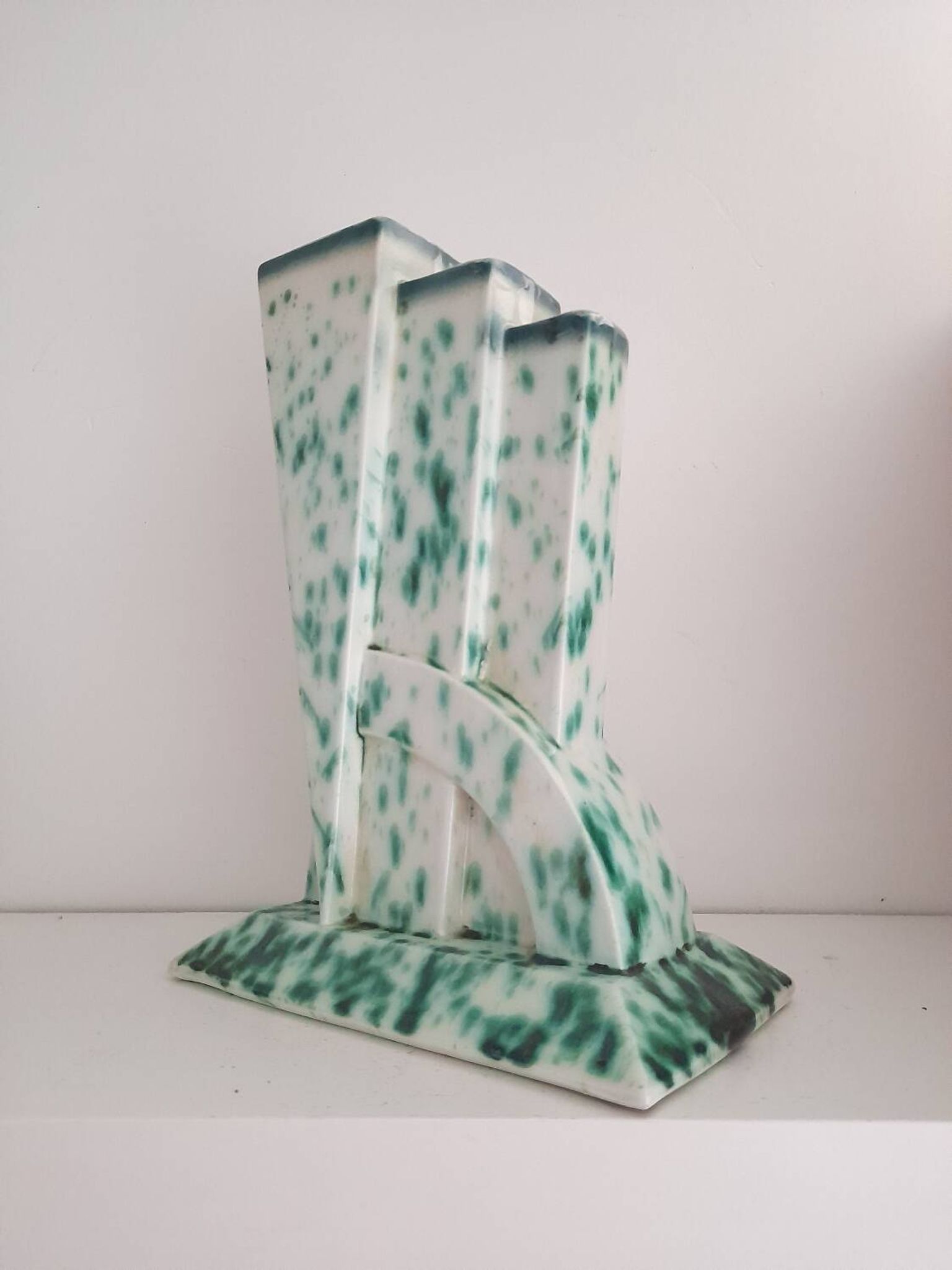 Large Art Deco vase from the 1930s, futuristic earthenware
