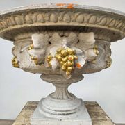 Large pair of 19th-century cast iron basins with vine decoration.