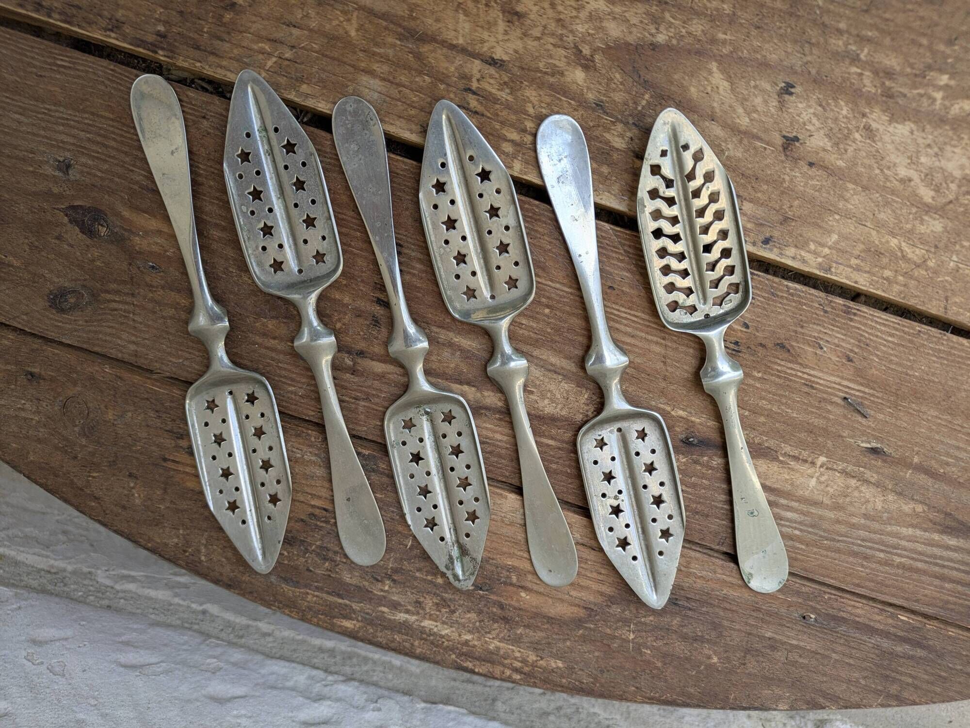 Set of 6 antique absinthe spoons Combault
