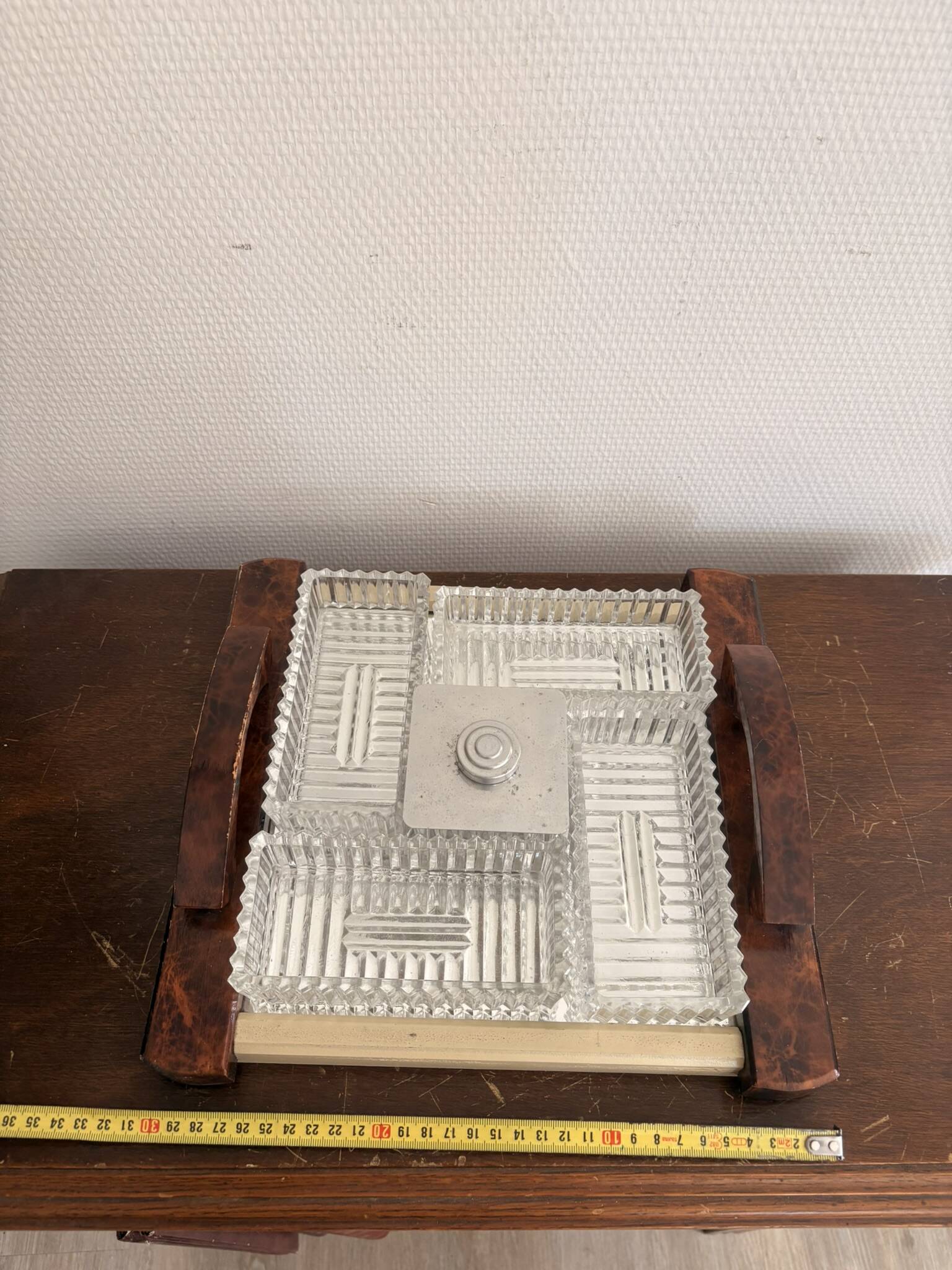 Vintage Serving Tray Aperitif Handle Thuya Walnut Art Deco Mirror Platter