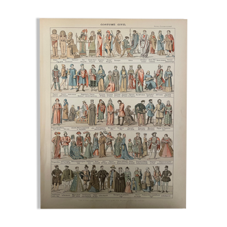 Lithographie gravure sur les costumes civils de 1897