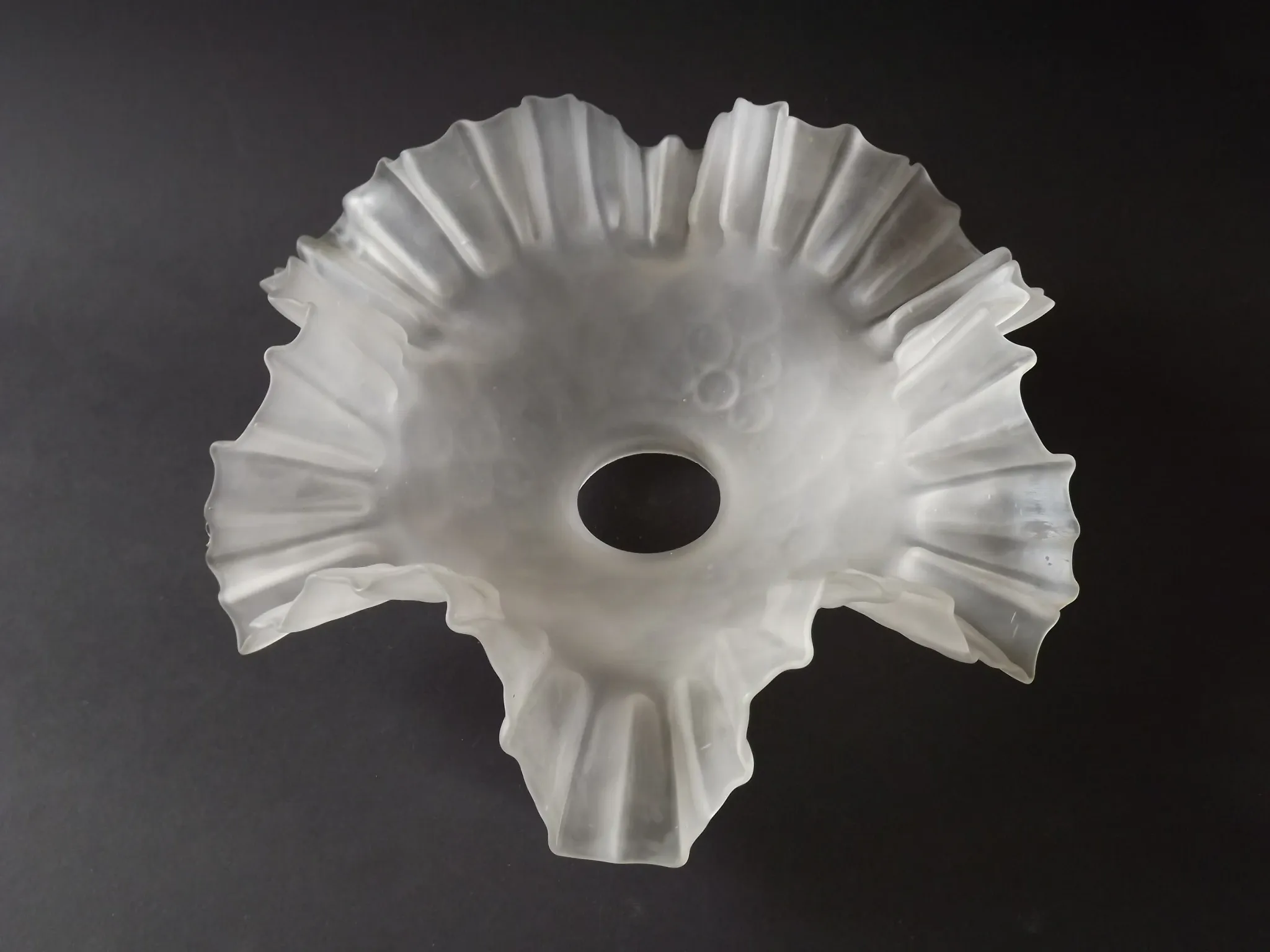 French Vintage 1930s Patterned White Frilled Glass Shade - Art Deco Lightin