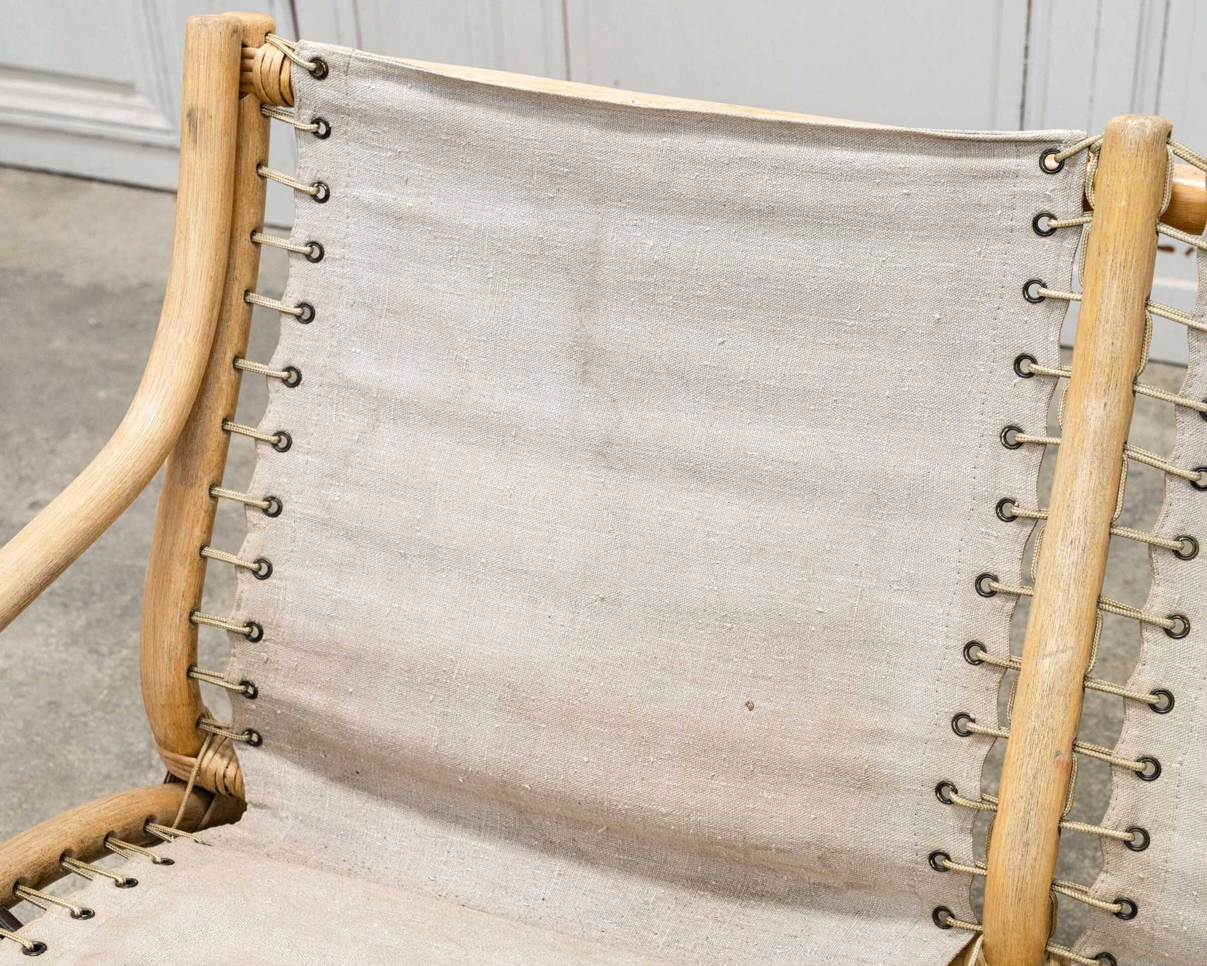 3-seater bench in rattan and thick cotton canvas