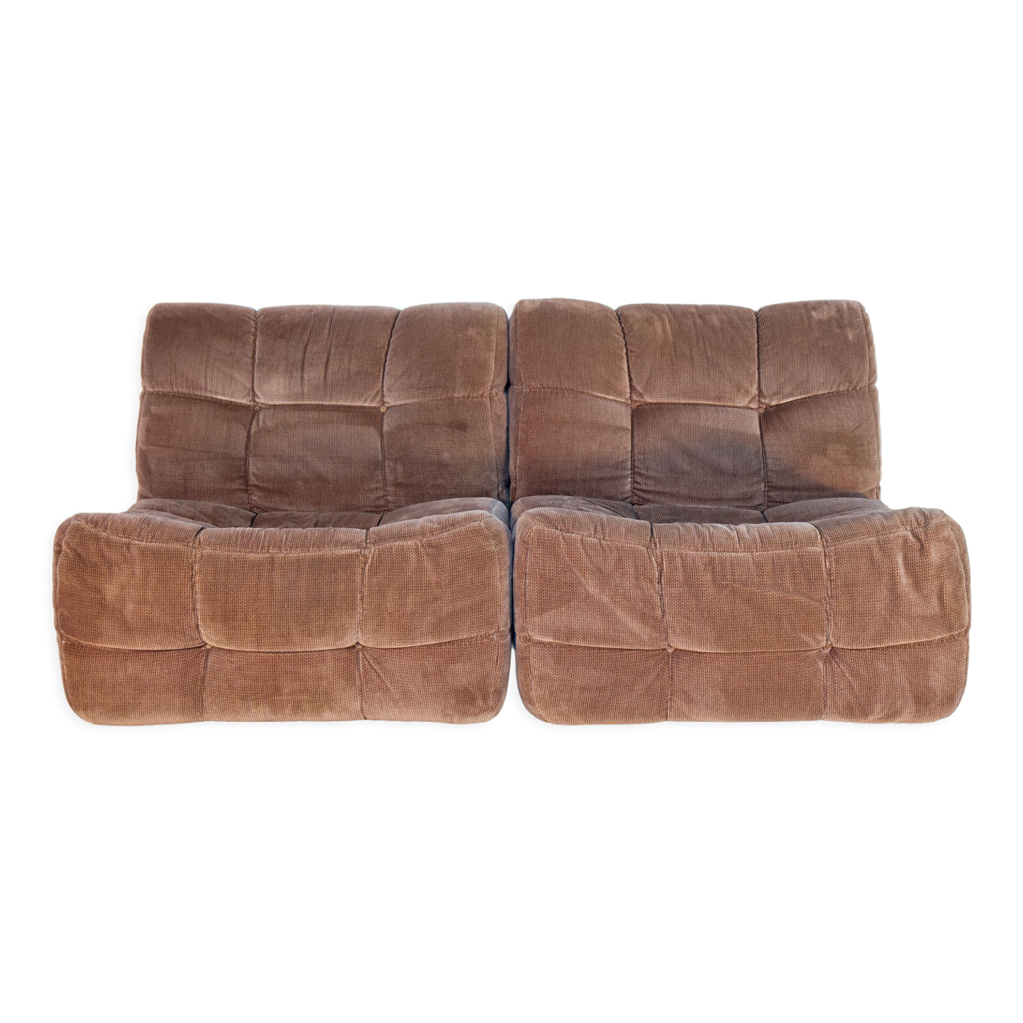 Canapé modulable composé de 2 chauffeuses en mousse et velours, édition Beka, 1970-80
