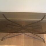 Coffee table in brushed steel and smoked glass top by Maison Charles