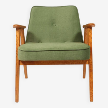 Vintage moderne fauteuil chêne clair vert royal 1962 design by Chierowski