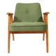 Fauteuil vintage moderne chêne clair vert royal 1962 design par Chierowski